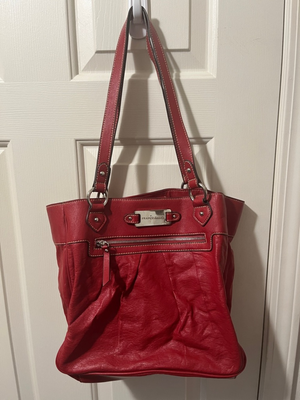 Franco Sarto Red Leather Zip-Front Tote